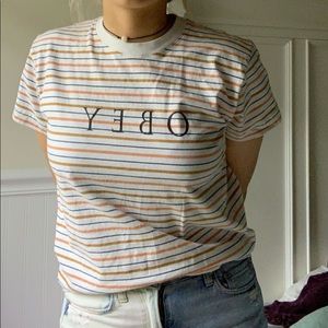 Obey Novel Box White, Navy & Coral Stripe T-Shirt